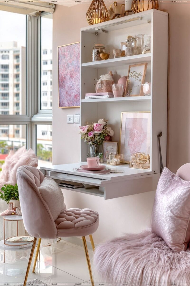 fold away desk in a home office apartment.