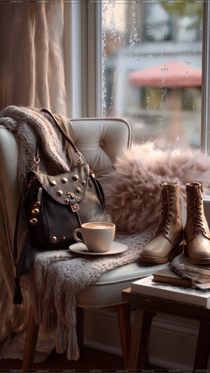 fall staples brown boots and matching brown bag.