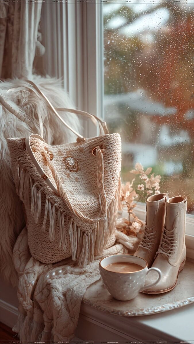 fall staples cream boots and matching bag.