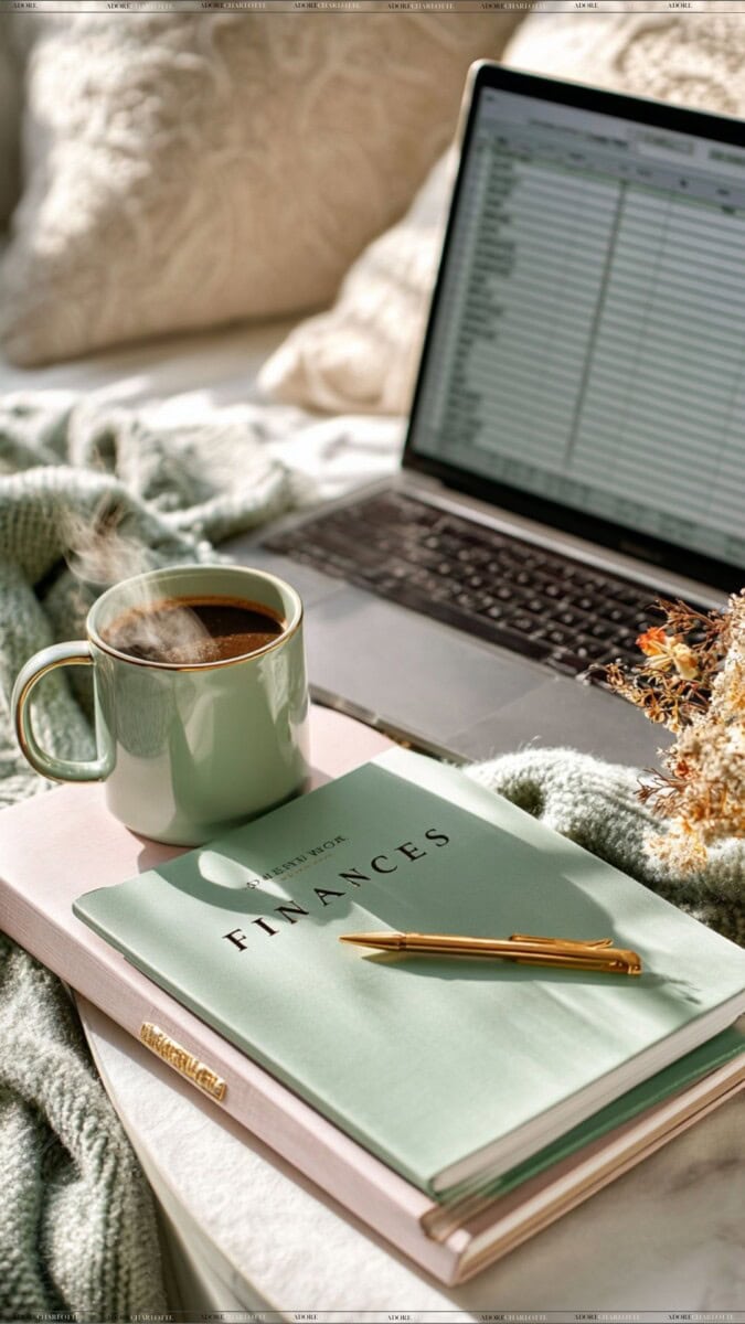 Finance books and coffee.
