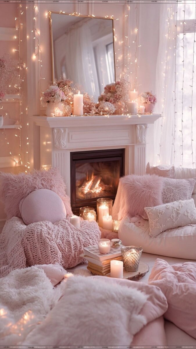 Fairy lights and candles with smart features in a living room.